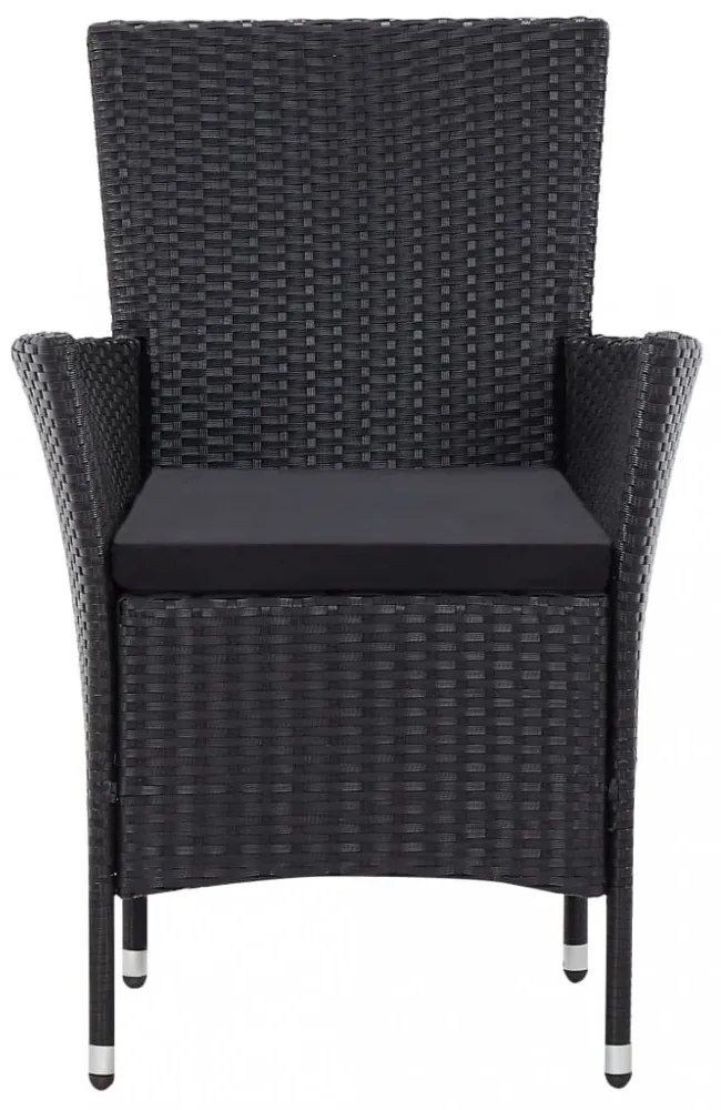 9-részes fekete polyrattan kültéri étkezőszett párnákkal