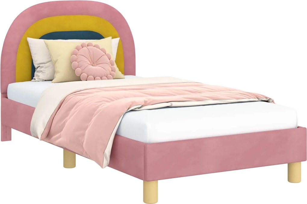 vidaXL Gyerekágy kerettel fejtámlával Rózsaszín 80 x 160 cm Bársony