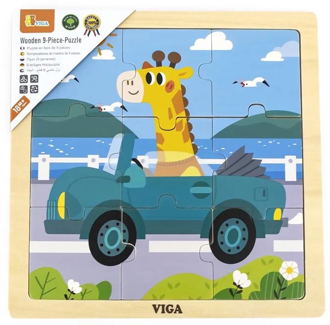 Fa képes kirakó puzzle Viga 9 db Autó
