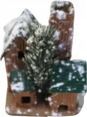 Karácsonyfa medál karton házikó karácsony 6 x 8 cm