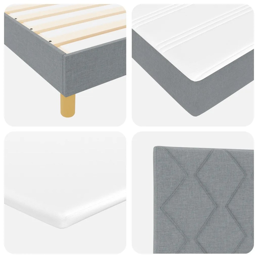 Boxspring ágy matraccal világosszürke színben, 100 x 200 cm, textilből készült.