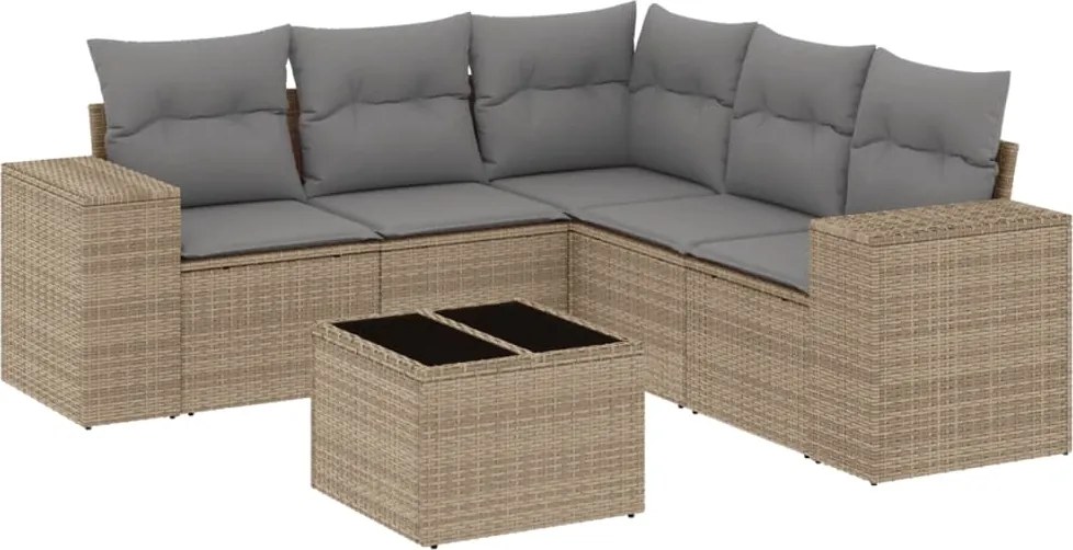 vidaXL 6 részes bézs polyrattan kerti ülőgarnitúra párnával