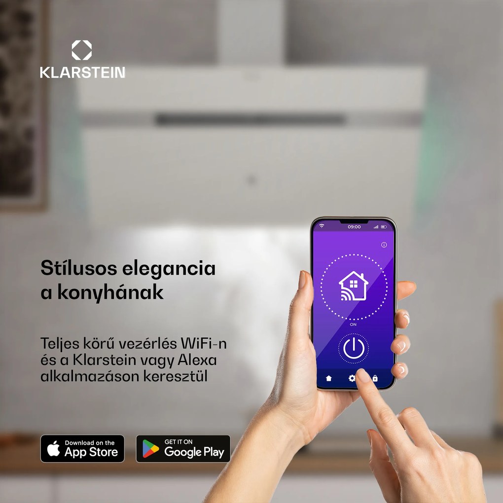 Klarstein Alina páraelszívó, 90 cm, Okos, 615 m³/h, Csendes, EEK A