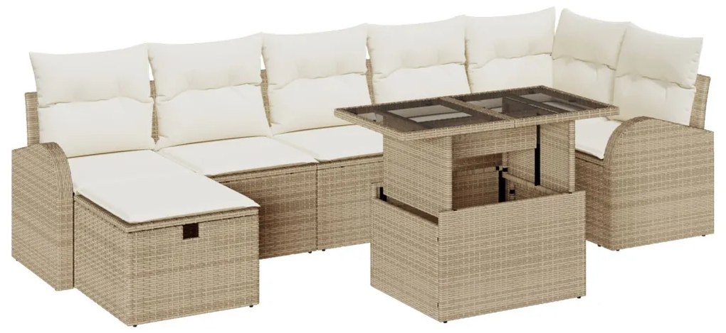 8 Rész Kerti Kanapé Szett Párnákkal Bézs Poly Rattan