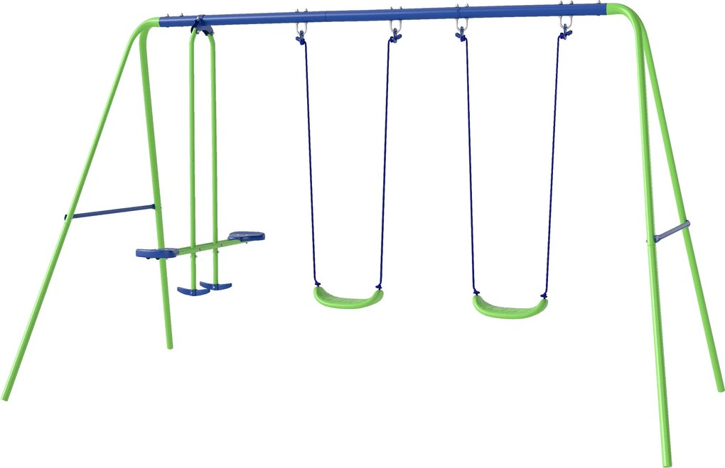 Outsunny Zöld Hintaállvány Kültéri Hinta Készlet 2 Hintával, Libikókával, Fém Keretes Gyermek Hinta, Állítható Kertihinta Gyerekeknek | Aosom