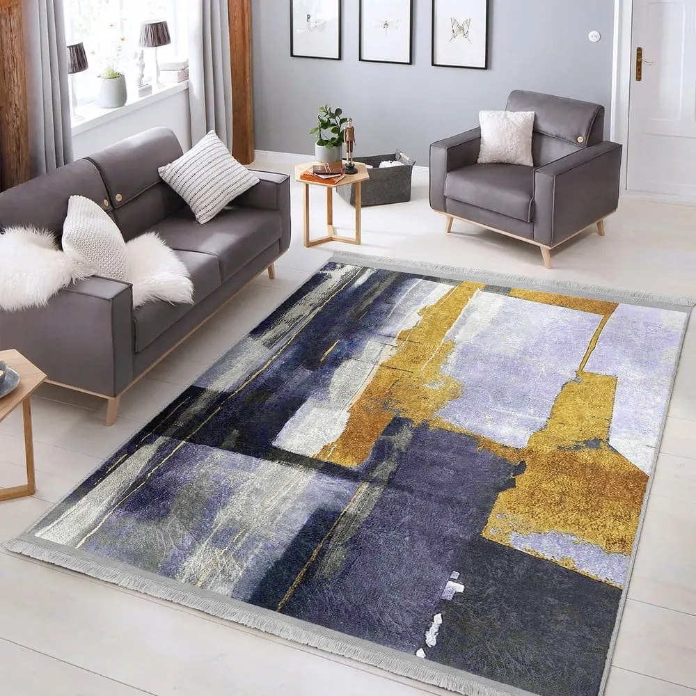 Sárga-sötétkék mosható szőnyeg 80x150 cm Unique – Mila Home