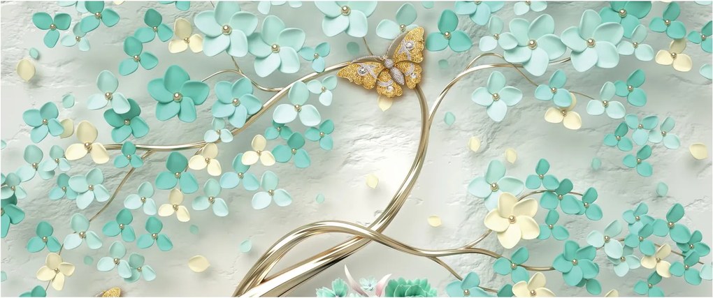 Virágok pillangóval képe (120x50 cm)