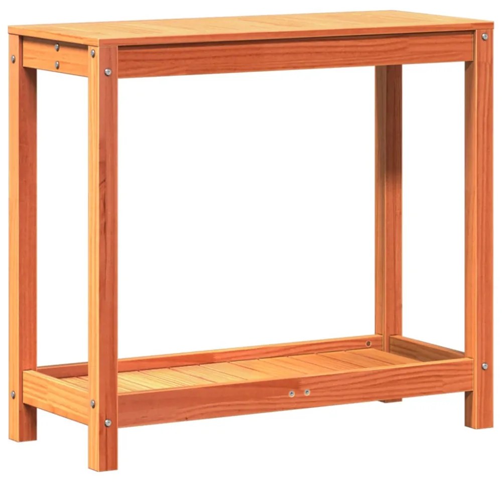 viaszbarna tömör fenyőfa ültetőasztal polccal 82,5 x 35 x 75 cm