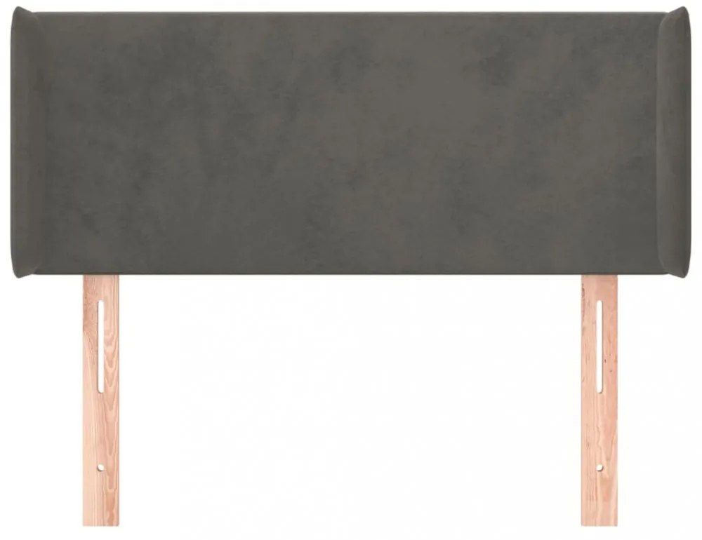 sötétszürke bársony fejtámla szárnyakkal 83x16x78/88 cm