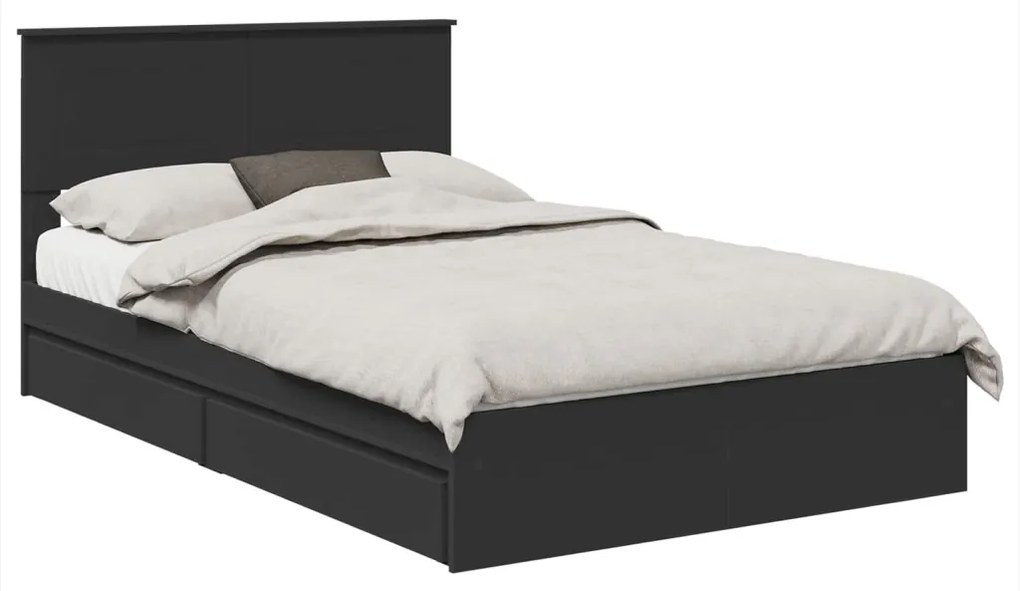 vidaXL Tárolós Ágy fejtámlával fiókkal Fekete 135 x 190 cm Faanyag
