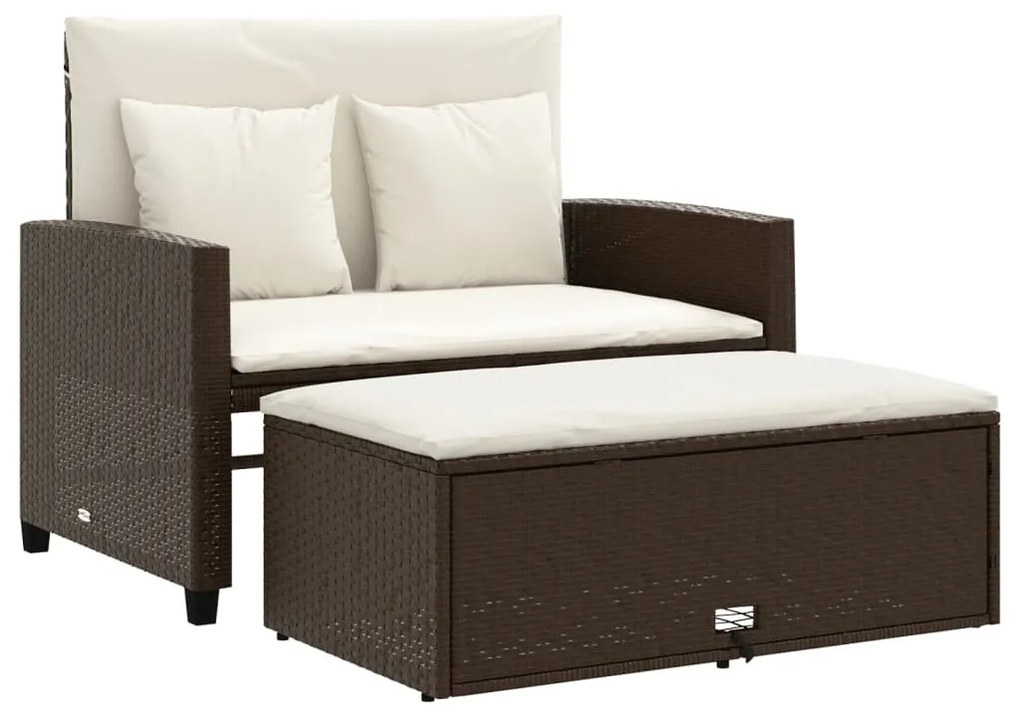 2 személyes barna polyrattan kerti kanapé párnával