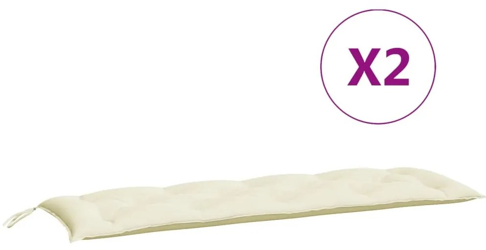 2 db krémfehér oxford szövet kerti padpárna 150 x 50 x 7 cm