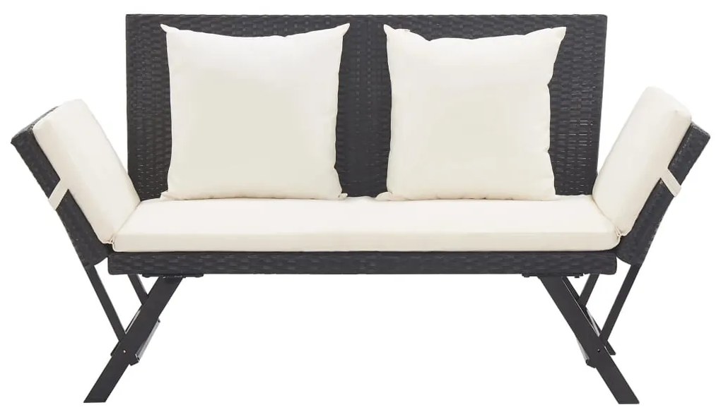 fekete polyrattan kerti pad párnával 176 cm
