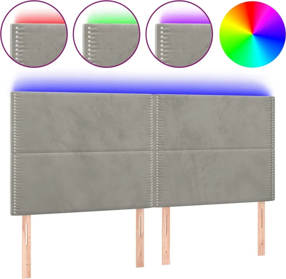 vidaXL világosszürke bársony LED-es fejtámla 200x5x118/128 cm