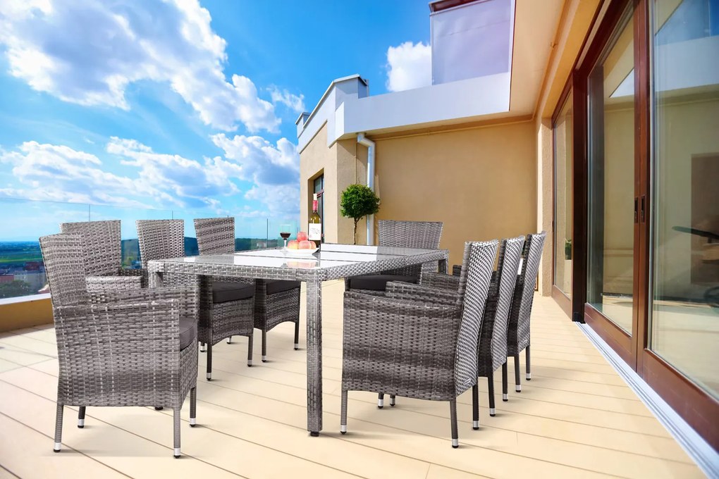 Casaria® Bali 1+8 kerti rattan bútor szett - szürke/antracit
