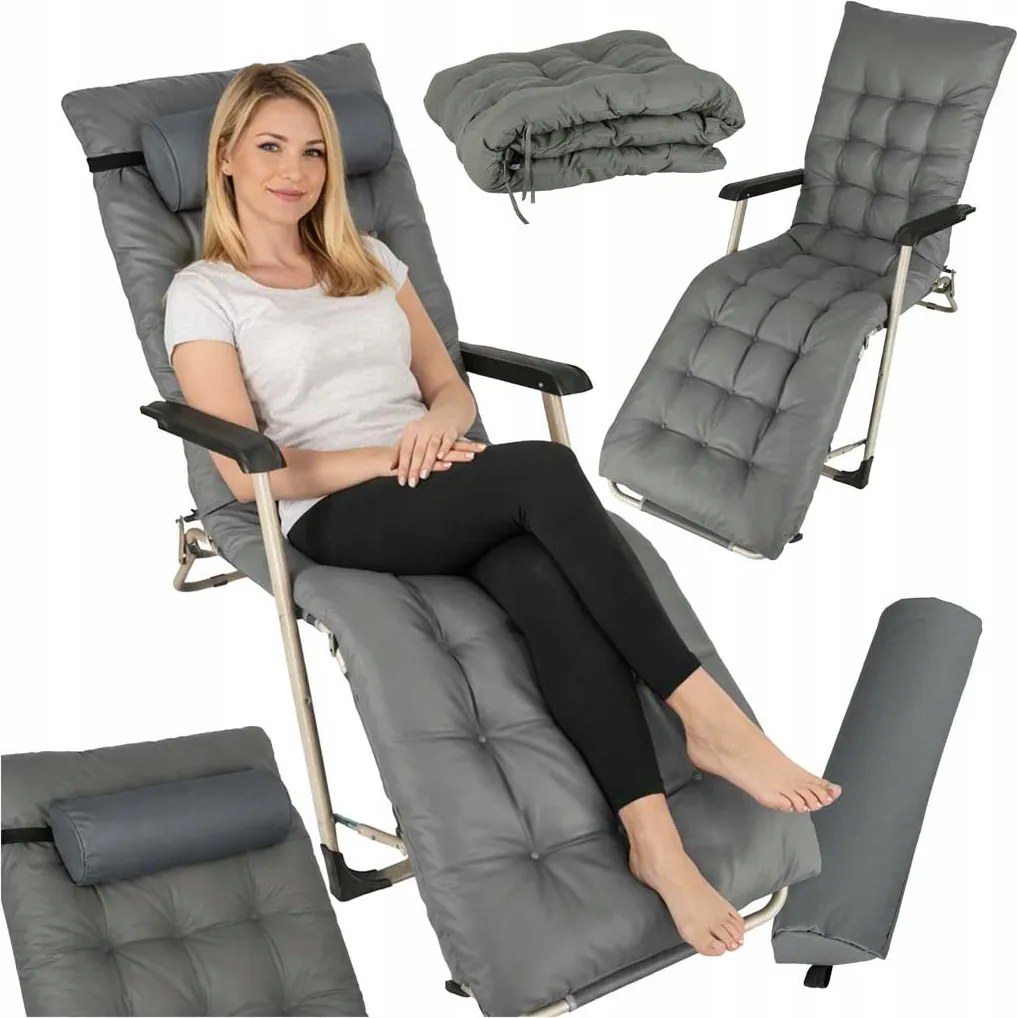 Luaro kerti napozóágy összecsukható túraszék párnával, szürke