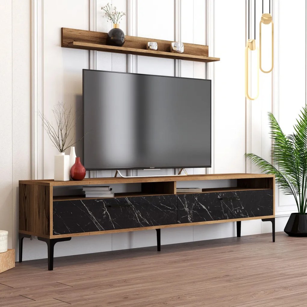 Istanbul TV-állvány, dió-fekete márvány, 180 cm