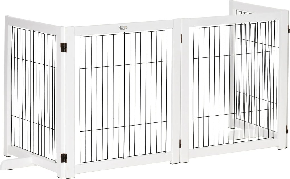 PawHut Összecsukható Kutyabezárás 264x77 cm 4-Panele Fa Kiskapu Lábakkal és Kerettel Ajtókhoz, Lépcsőkhöz, Átjárókhoz - Fehér | Aosom