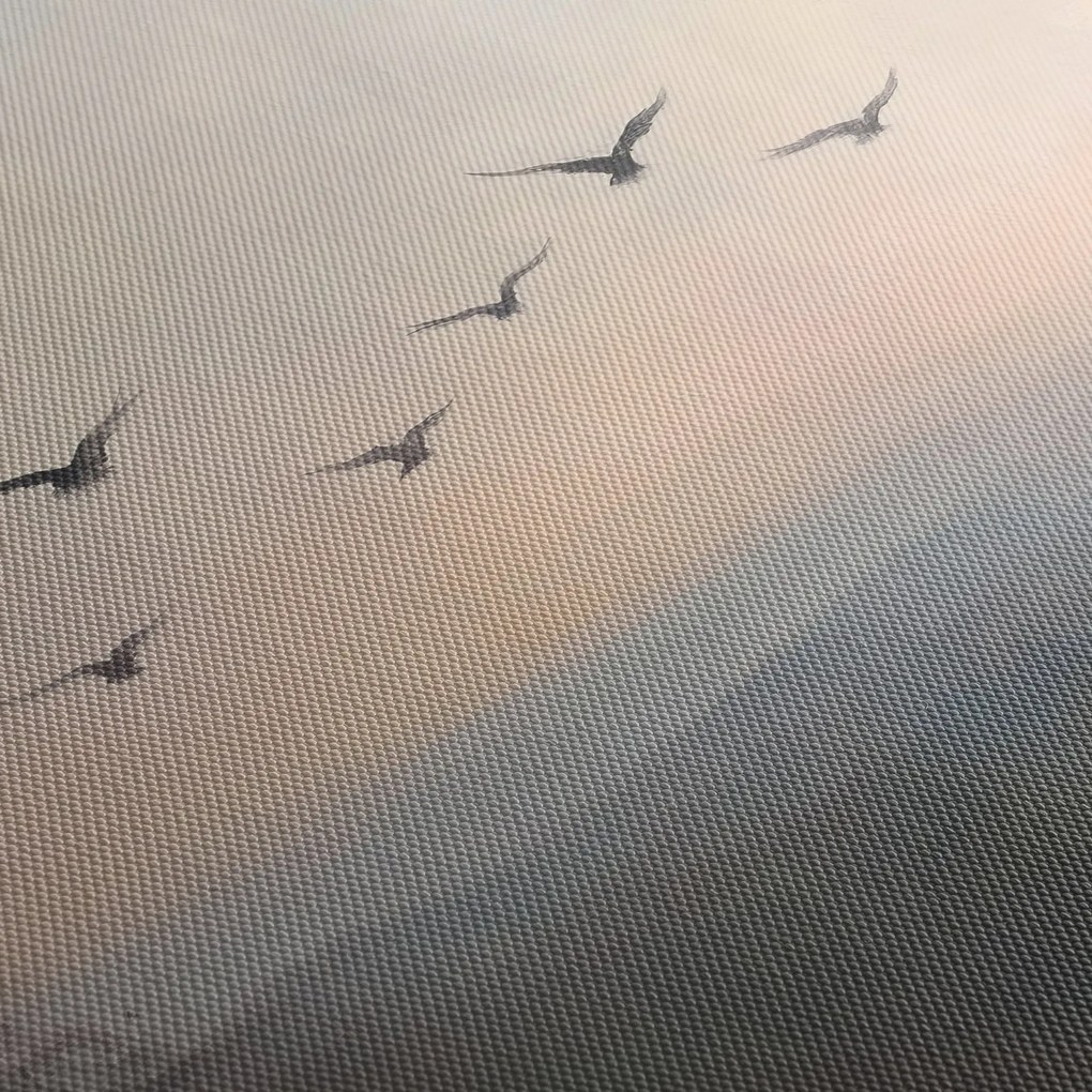 Kép - Madárcsapat (órával) (90x30 cm)