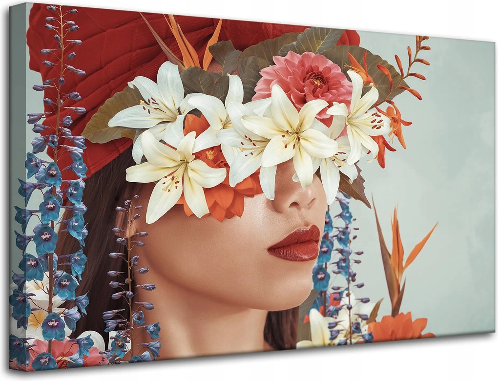 Vászonkép Nő Száj Virágok Természet 80x50 cm Ajándéknak is tökéletes