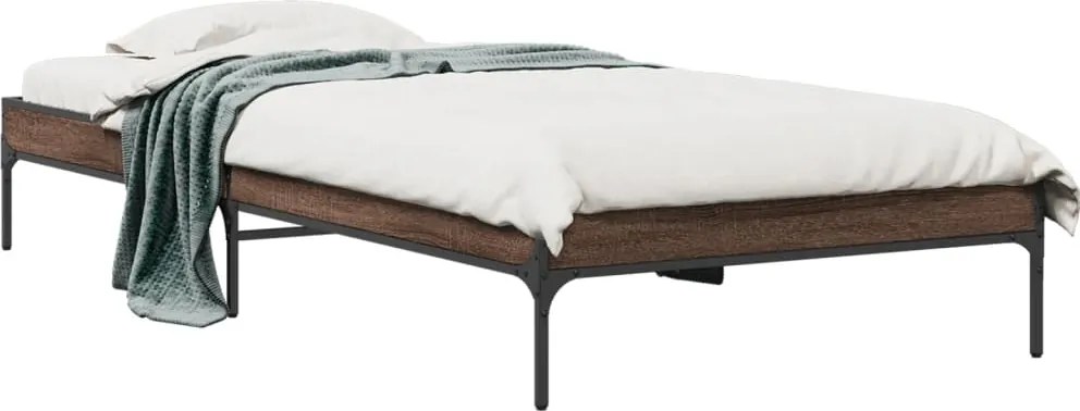vidaXL barna tölgyszínű szerelt fa és fém ágykeret 90 x 190 cm