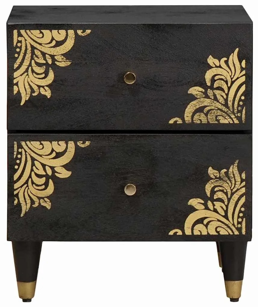 vidaXL Éjjeliszekrény 2 pcs Fekete 40 x 33 x 46 cm Tömör Mangófát