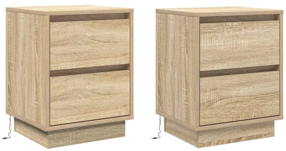 Éjjeli Szekrények LED Fényekkel 2 db Sonoma Tölgy 39x34.5x50 cm