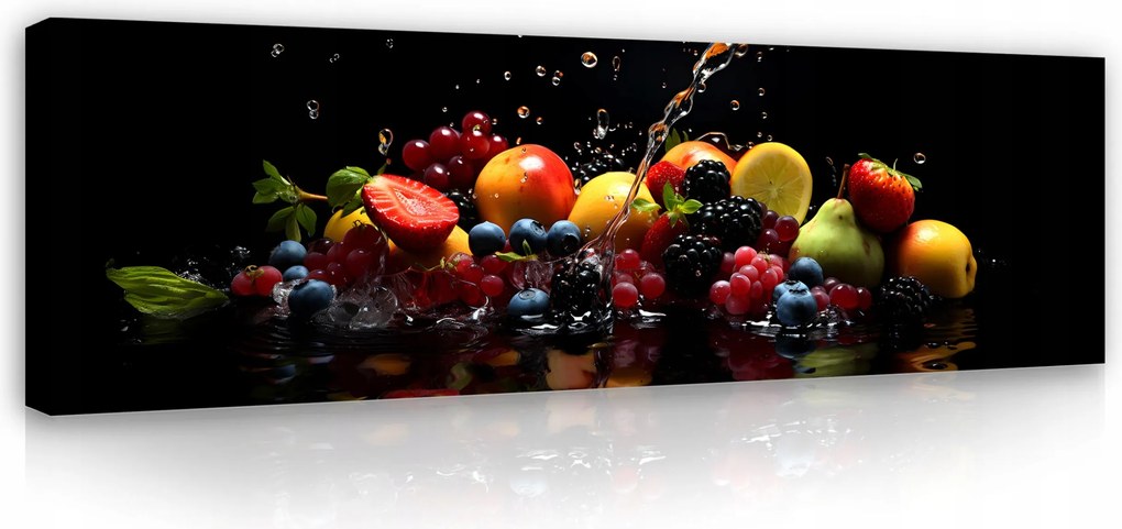 Vászonkép Konyha Gyümölcsök Víz Fekete Modern Vászon Fal 145x45
