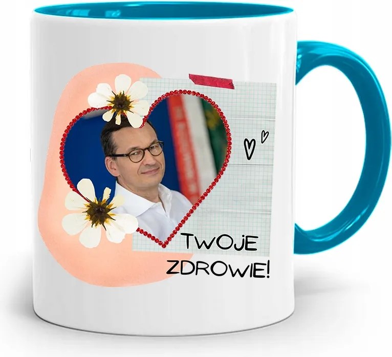 Kék Politikus Bögre Mateusz Morawiecki Miniszterelnök fényképes nyomtatással