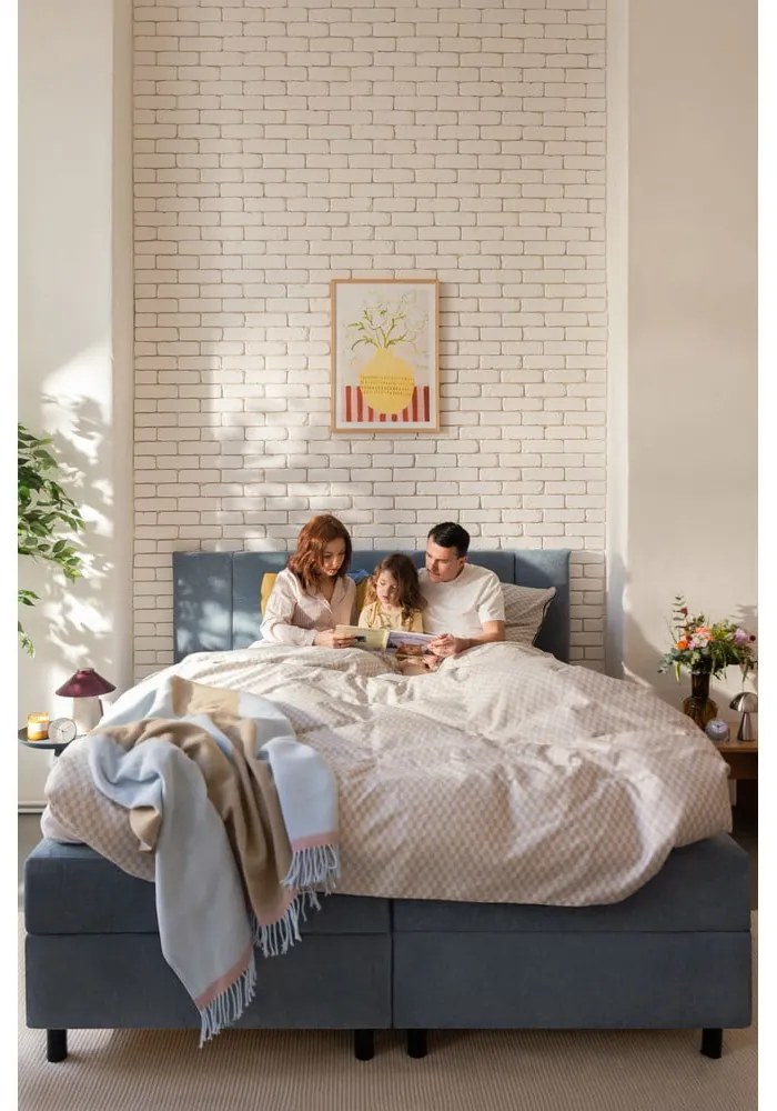Kék ágyneműtartós boxspring ágy 160x200 cm Elva Bold Line – Bonami Selection