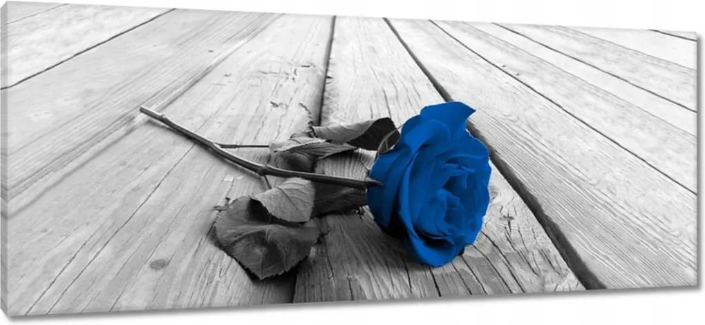 Vászonkép 100x40 Kék rózsa a deszkákon