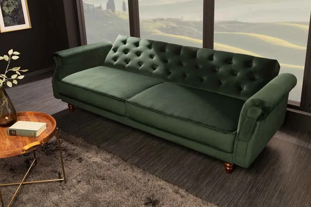 Design ágyazható kanapé Talise 220 cm zöld bársony