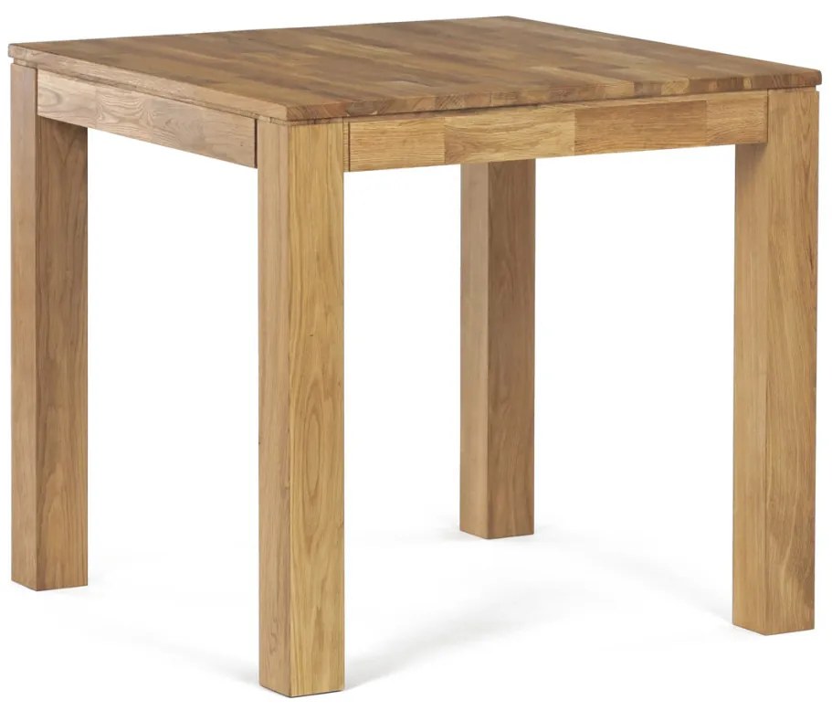 Masă de sufragerie 80x80x75 cm, stejar alb masiv, finisaj cu ulei, picioare de 8x8 cm