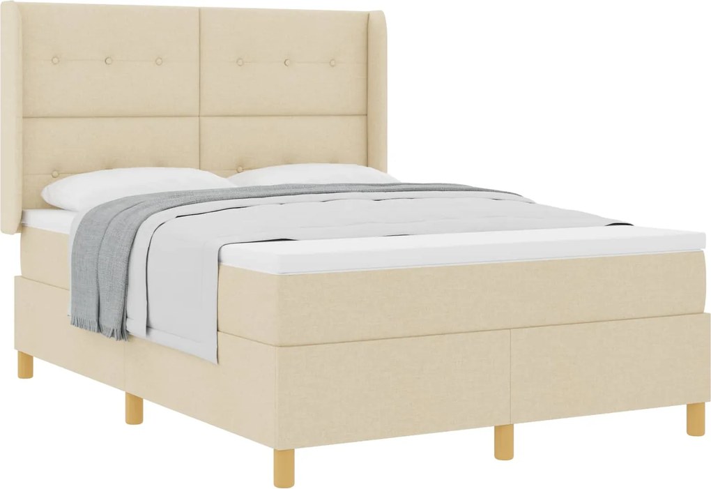 vidaXL Boxrugós ágy matracmal fejtámlával Krém 140 x 190 cm szövet