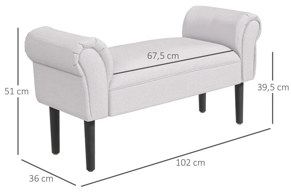 Ülőpad hálószobába, előszobába, kárpitozott pad, szürke, 102 x 31 x 51cm