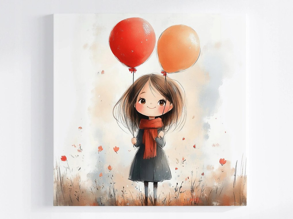 Poszter Portré Gyerek Lány Lufi Ősz 40x40