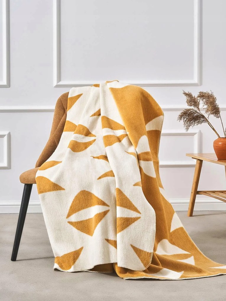 Pamut takaró akril 150x200 croissant mustár krémszínű pléd Sg