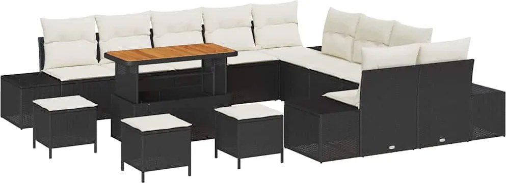 vidaXL Kerti Kanapé Szett párnával tárolóval 14 pcs Fekete Poli rattan