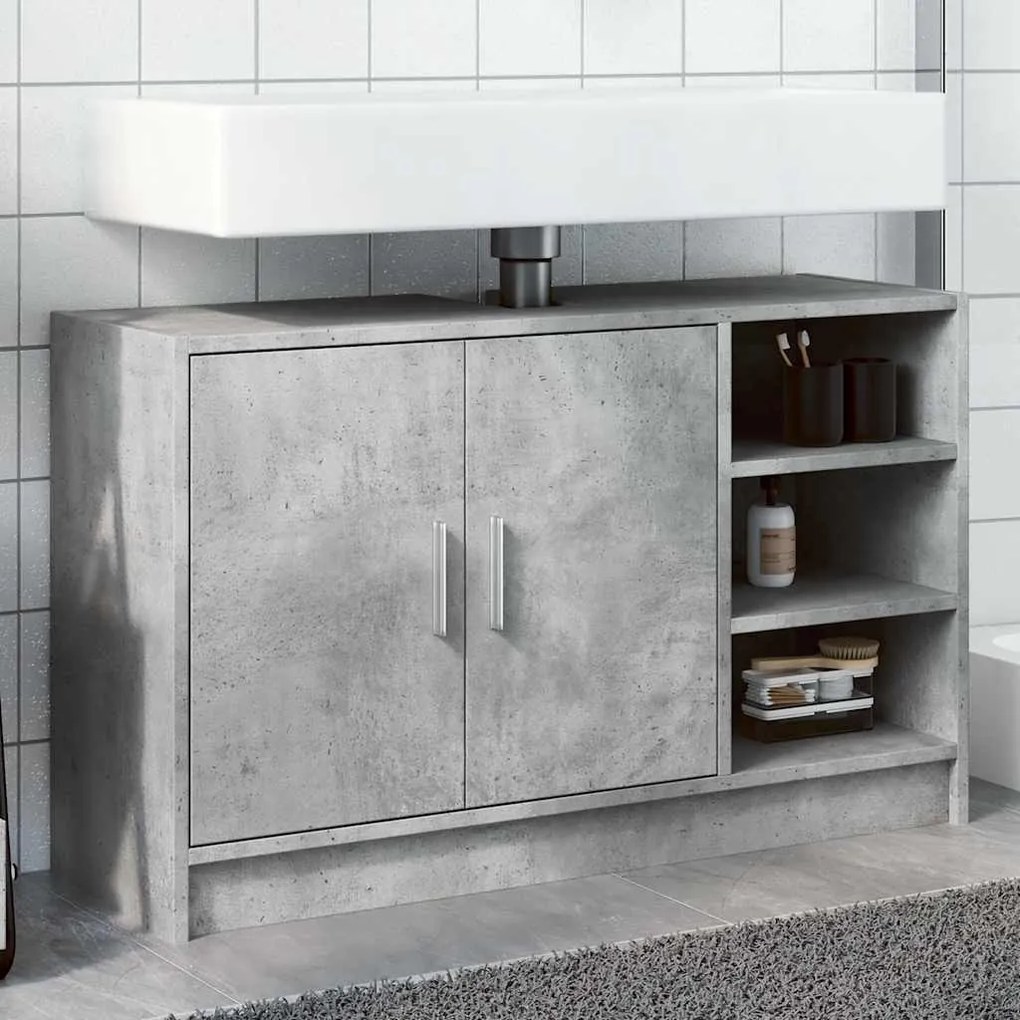 Betonszürke szerelt fa mosdószekrény 90 x 29 x 55 cm