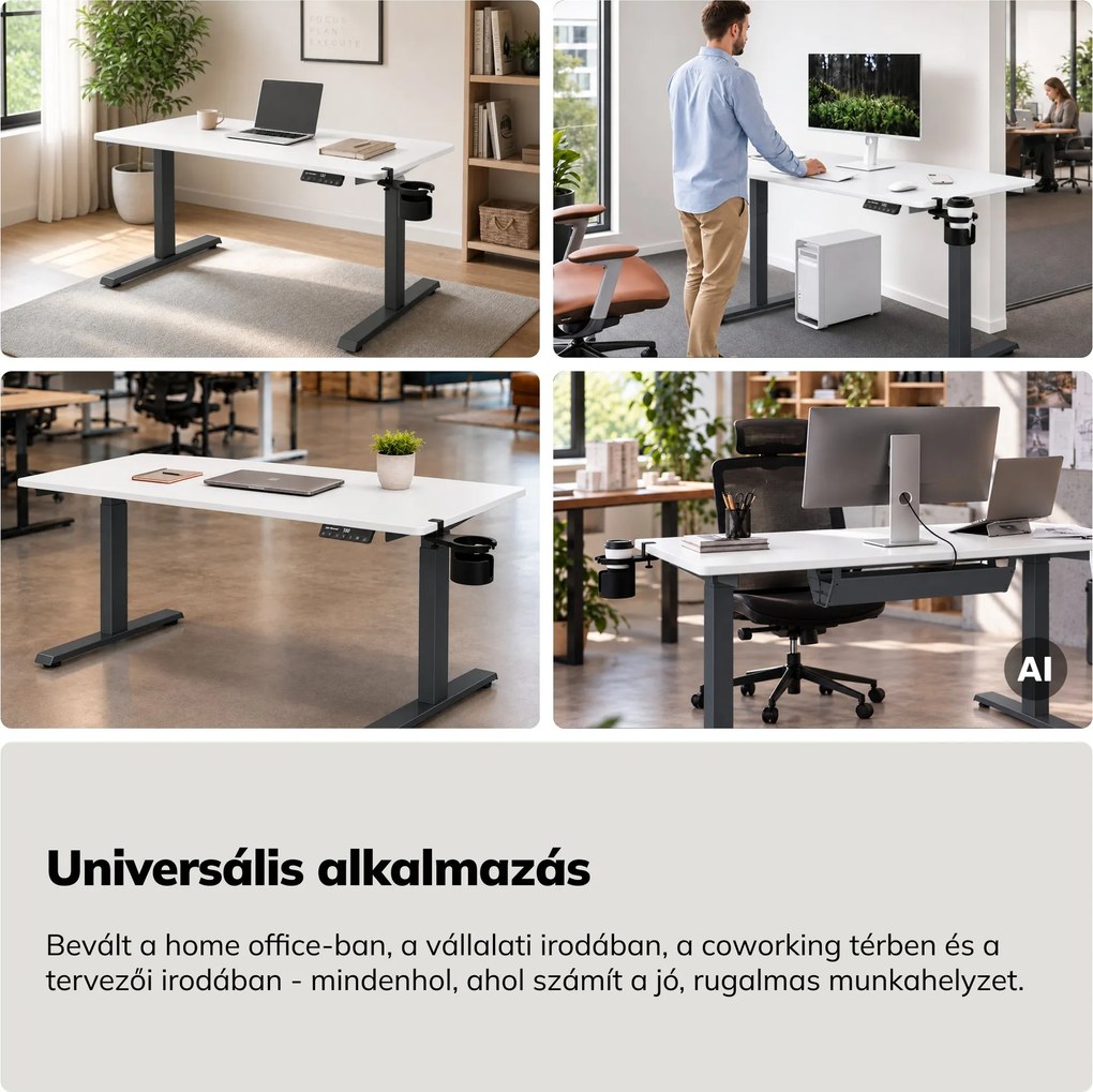 Elektromos íróasztal magasságállítással ergonomikus antracit-fehér, 1400x700 mm: ARIA