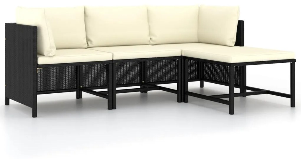 vidaXL 4 részes fekete polyrattan kerti kanapészett párnákkal