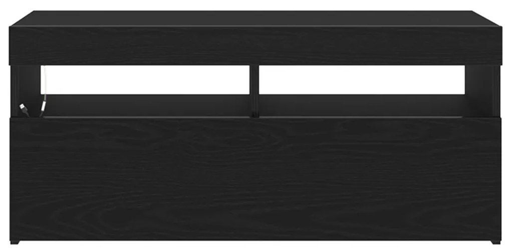 TV Szekrény LED Világítással, Fekete Tölgy, 90x35x40 cm, Műanyag, Fa