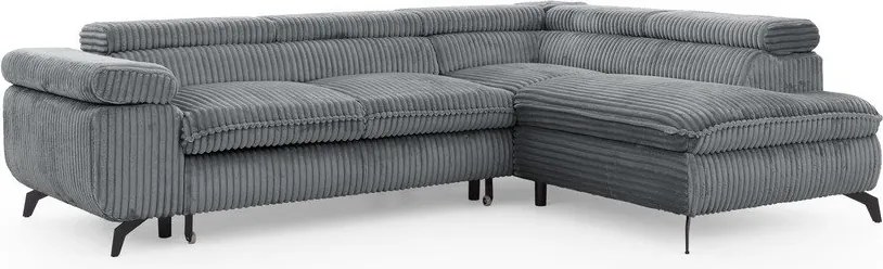 Szürke kordbársony sarokkanapé (jobb oldali-L alakú) Marbeya – Ropez