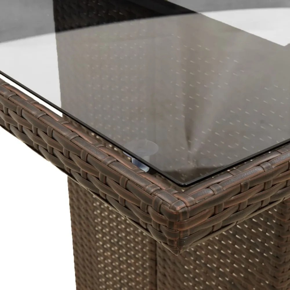 barna polyrattan üveglapos kerti asztal 240 x 90 x 75 cm