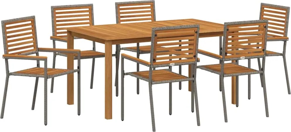 vidaXL Kert étkező szett 7 pcs Szürke Tömör Akácfa