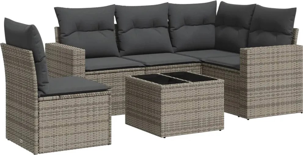 vidaXL 6 részes szürke polyrattan kerti ülőgarnitúra párnákkal