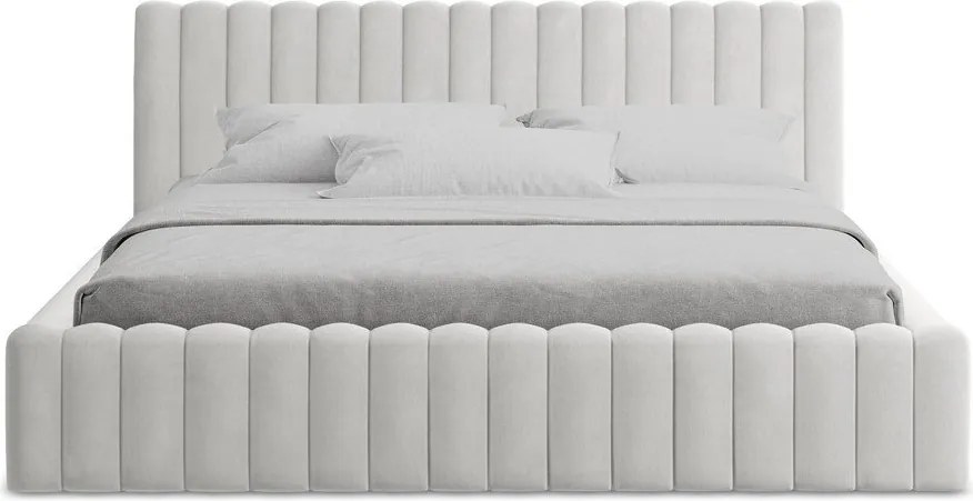Ezüstszínű kárpitozott ágyneműtartós franciaágy ágyráccsal 180x200 cm Lemi – Makamii