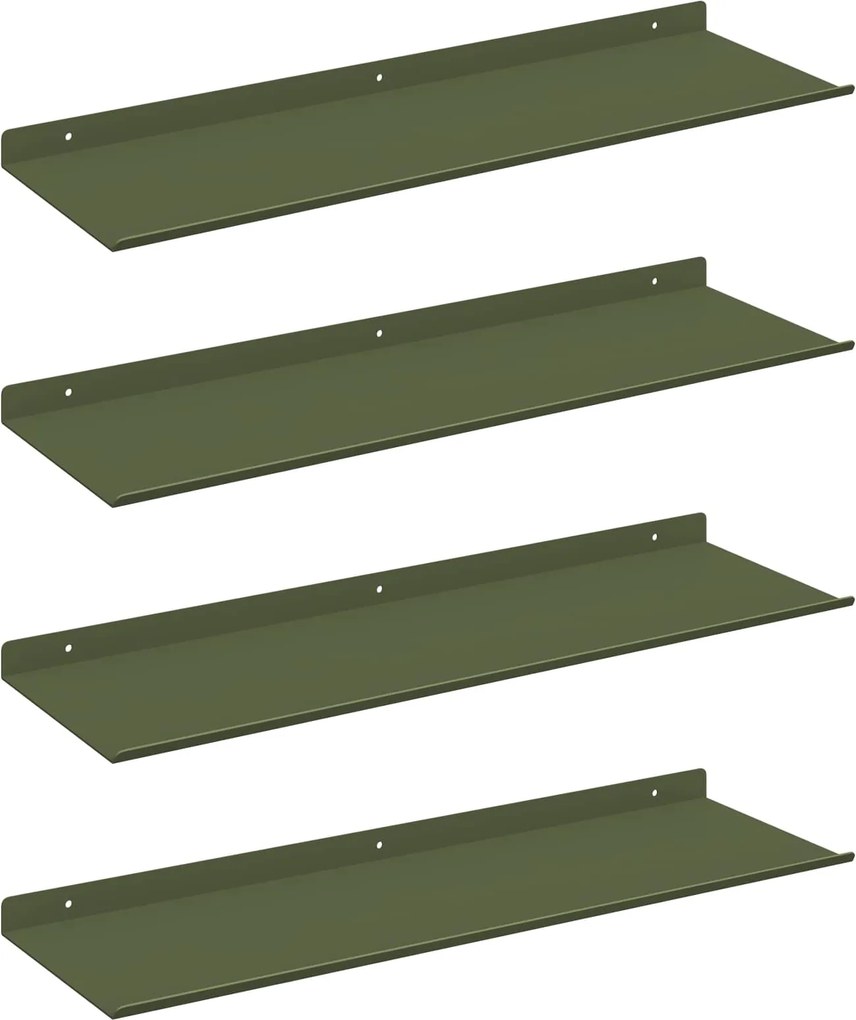 vidaXL Lebegő polc 4 pcs Olajzöld 60 x 18 x 2,5 cm Acél