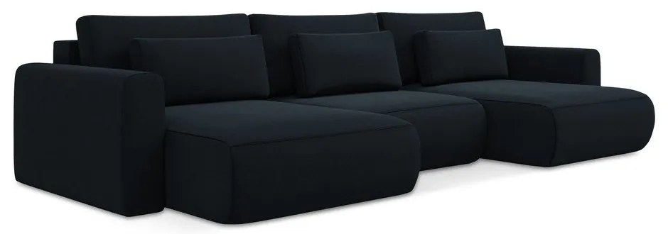 Sötétkék bársony kinyitható-tárolóhelyes (U alakú) sarokkanapé Kapua – Makamii