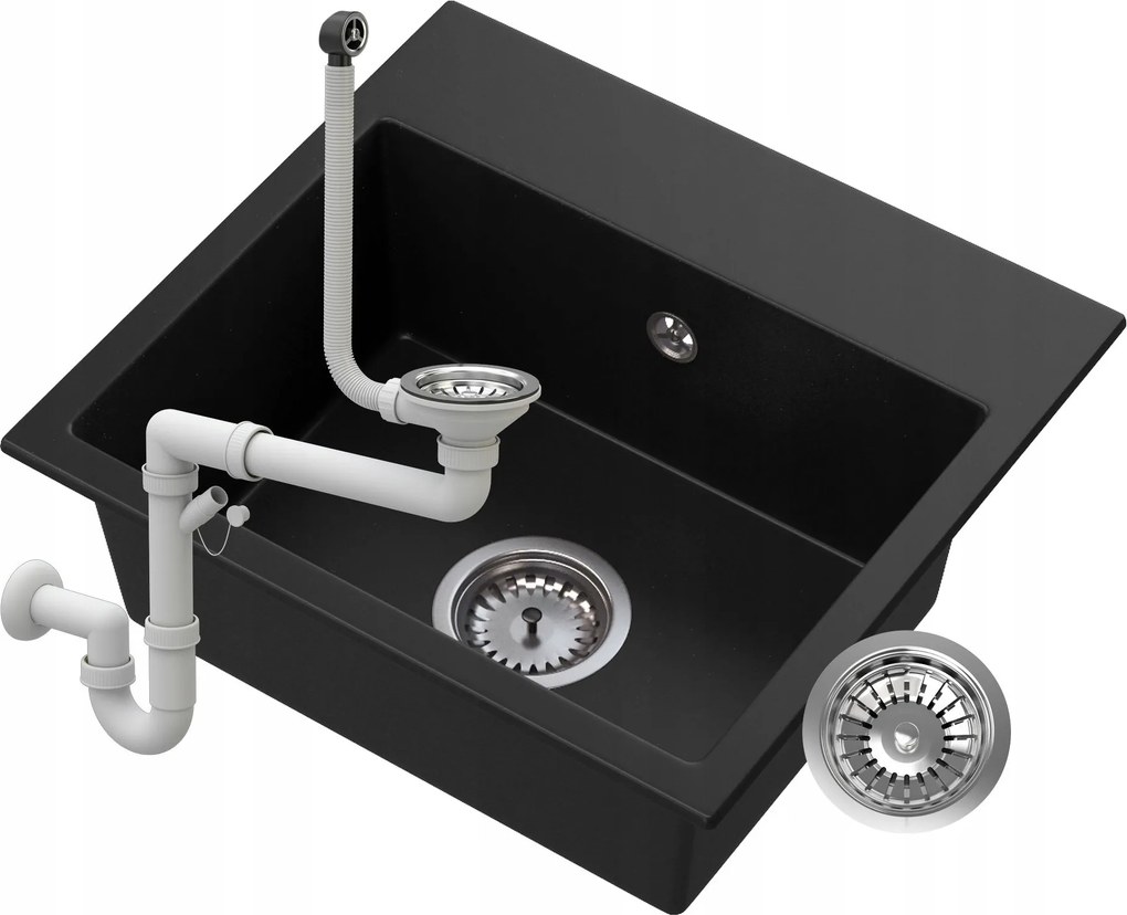 Gránit Mosogató Fekete Szifon Króm Milos